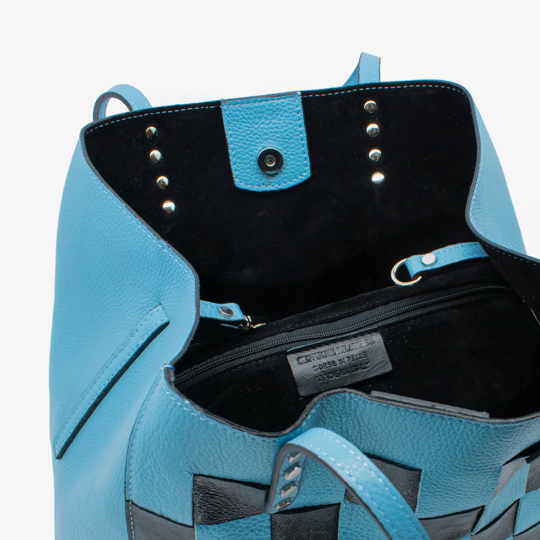 Borsa weaving in pelle - azzurro - Image 5