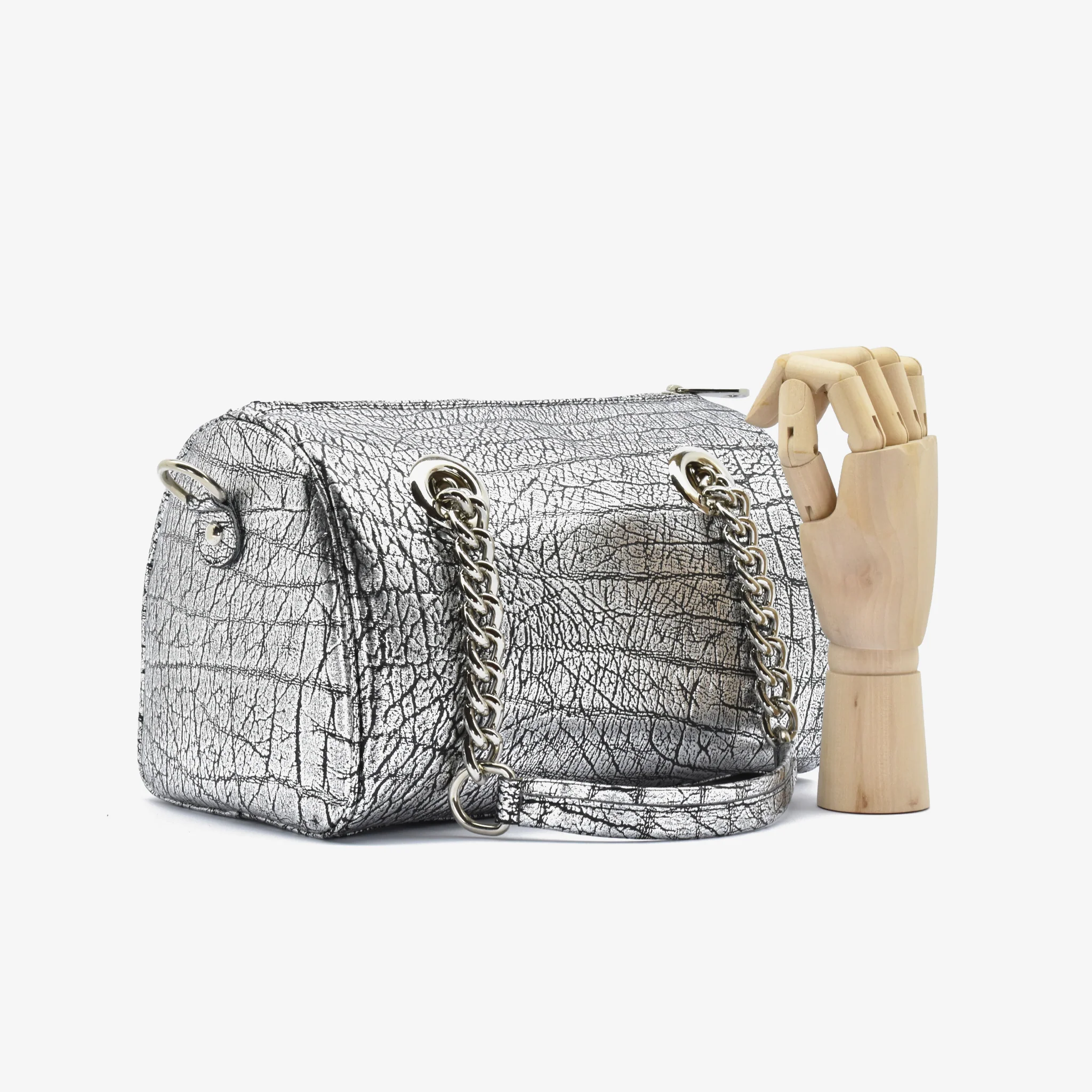 Borsa laminata in pelle - grigio - Image 3