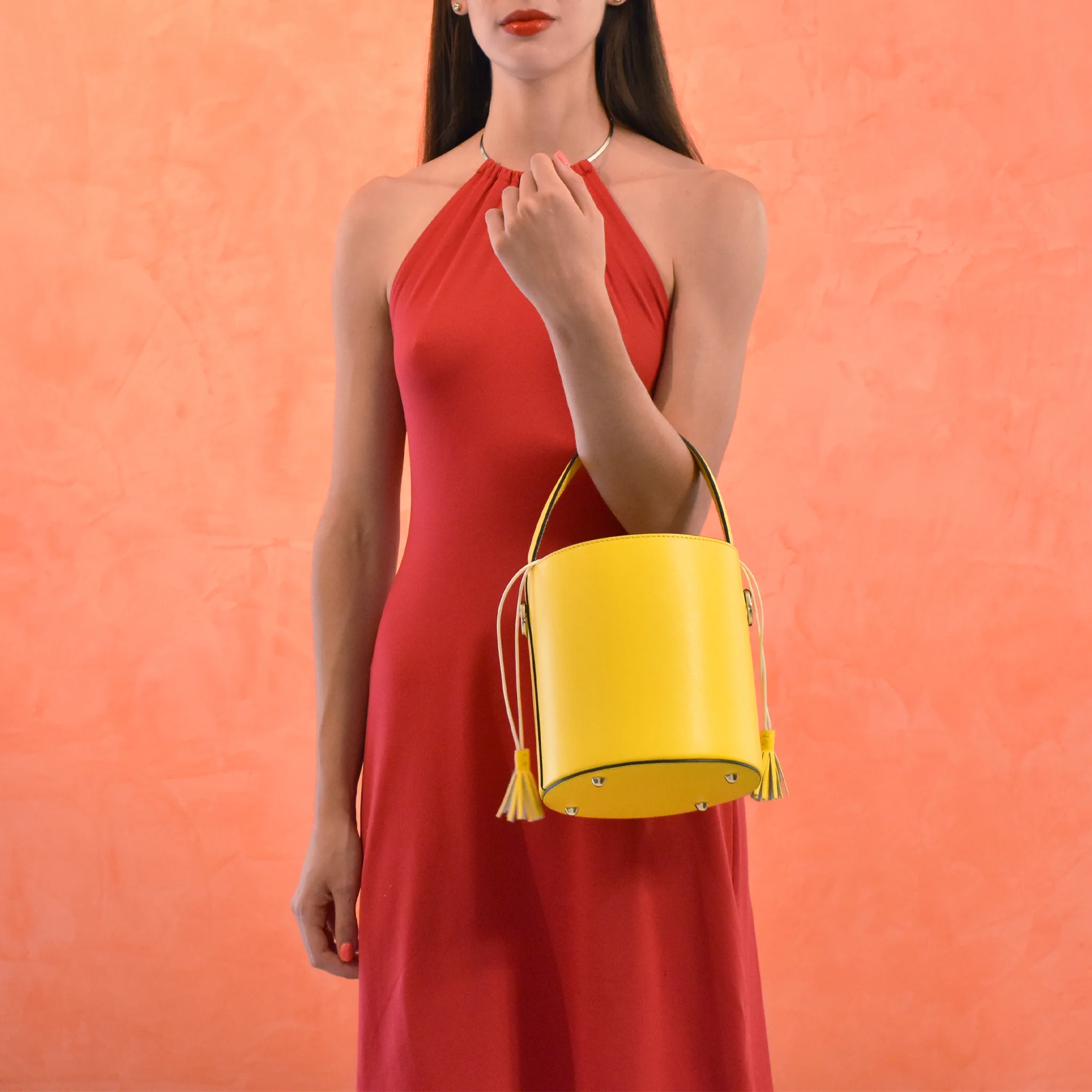 Secchiello grande in pelle - giallo - Image 5