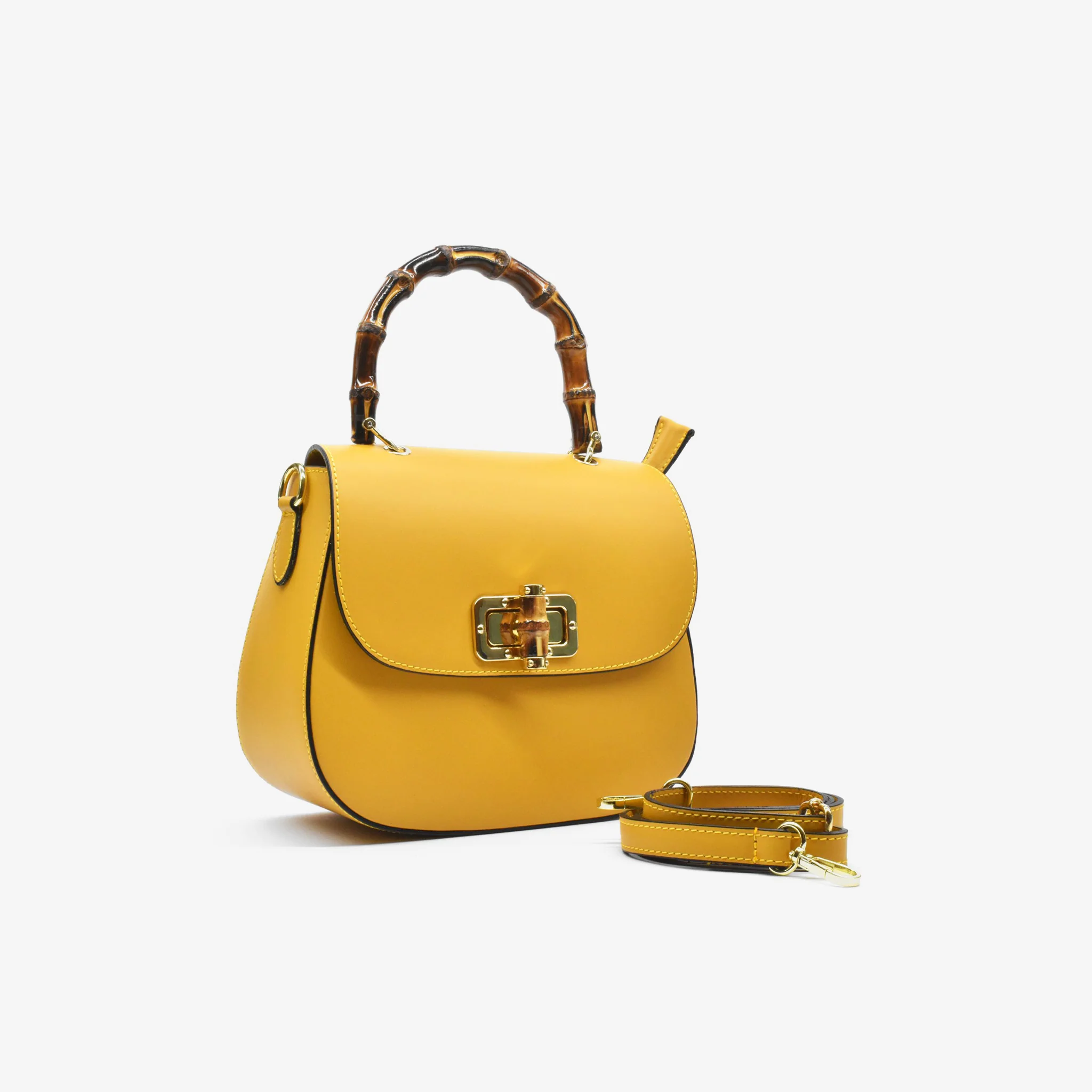 Borsa bamboo in pelle - senape - Image 3