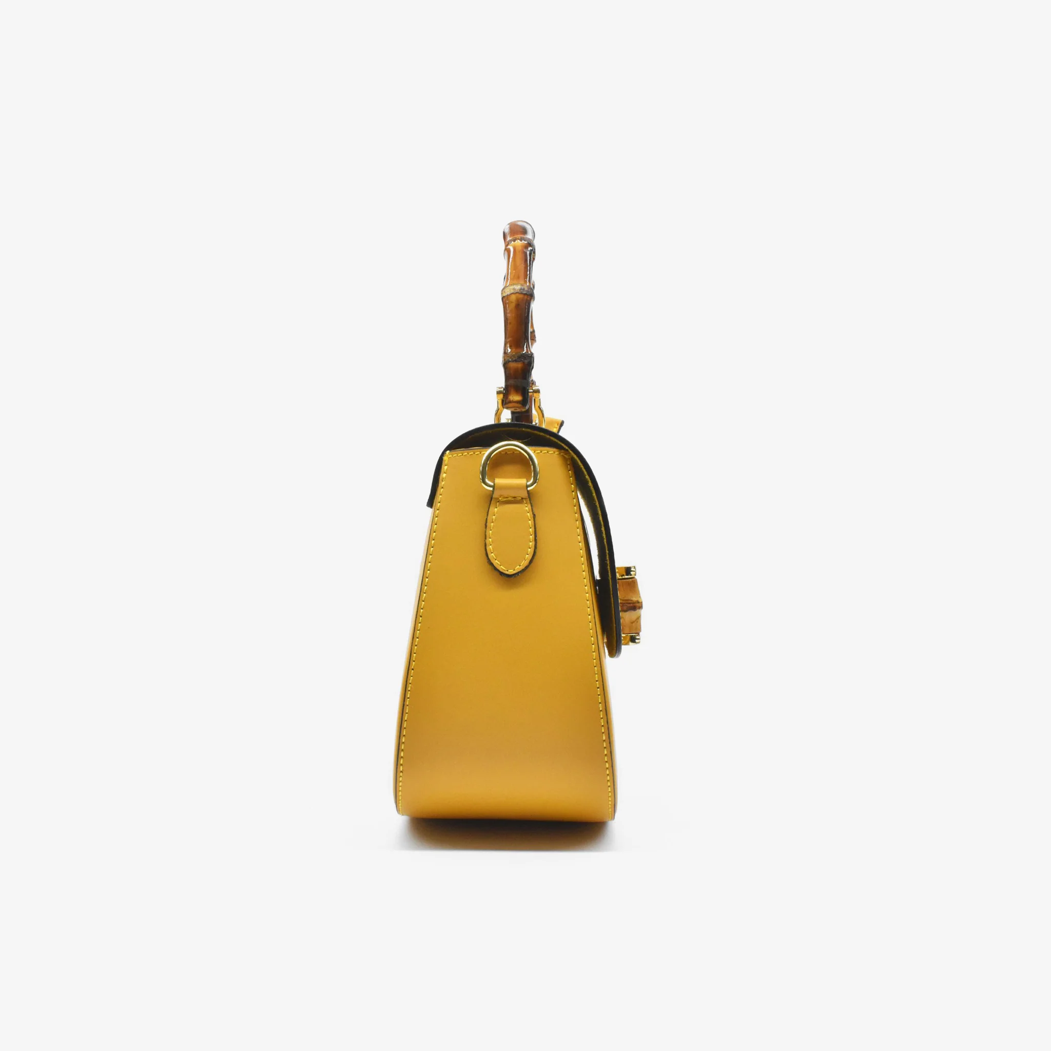 Borsa bamboo in pelle - senape - Image 4