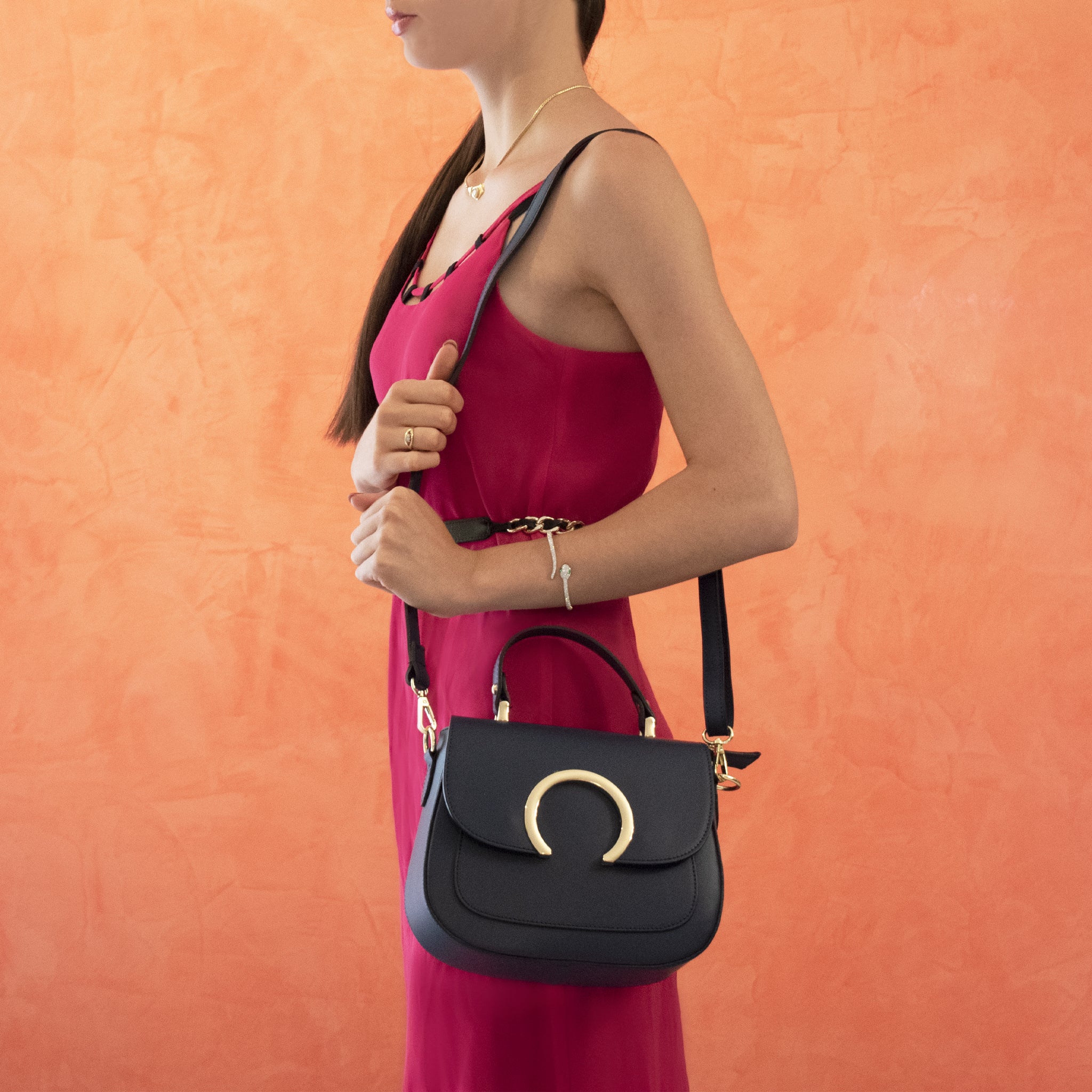 Borsa lune in pelle - blu navy - Image 6