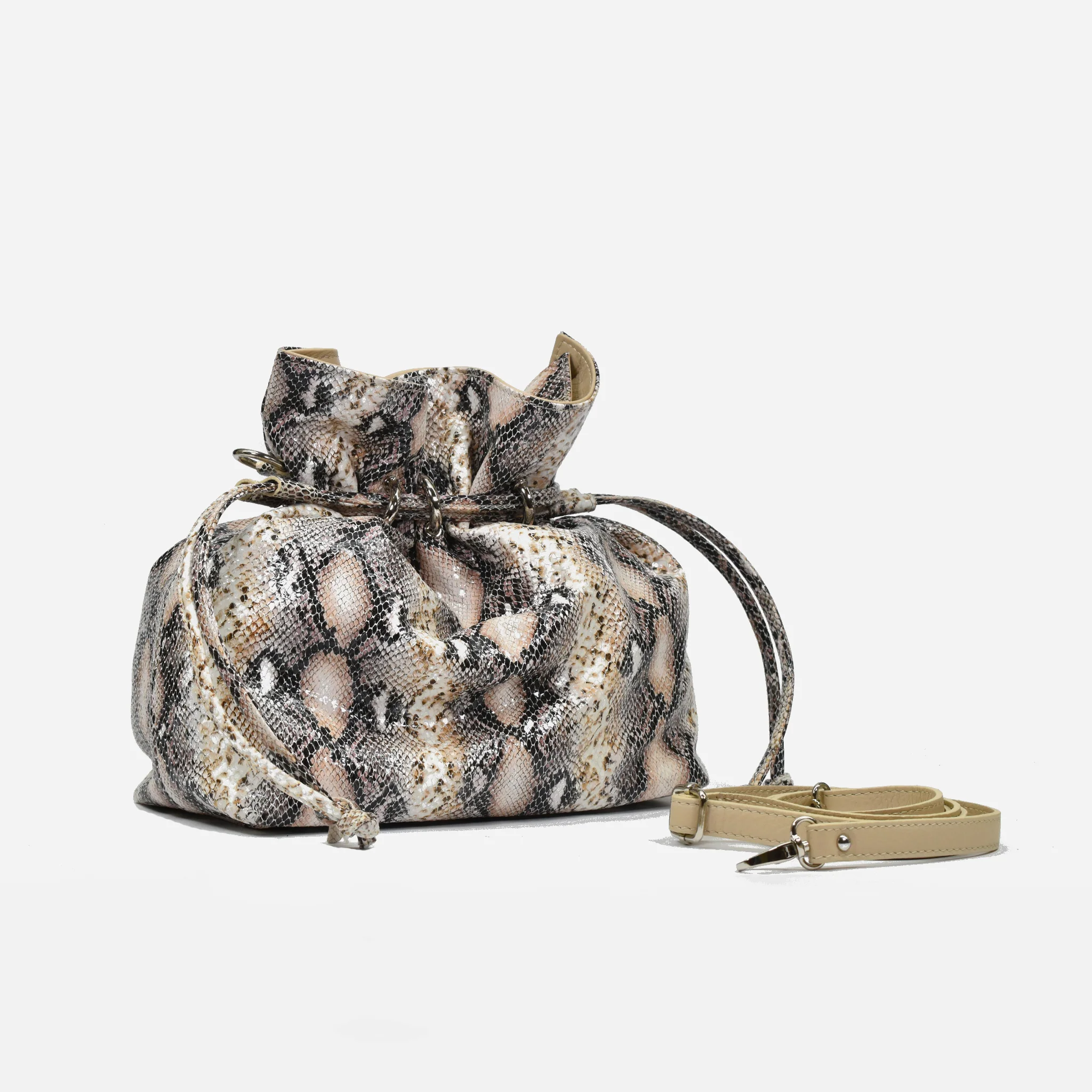 Secchiello morbido in pelle - beige roccia - Image 2